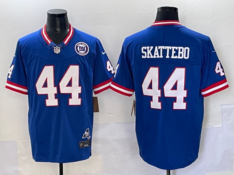 Men 2025 New York Giants #44 Skattebo Blue Throwback Three generations Nike Limited NFL Jersey style 16